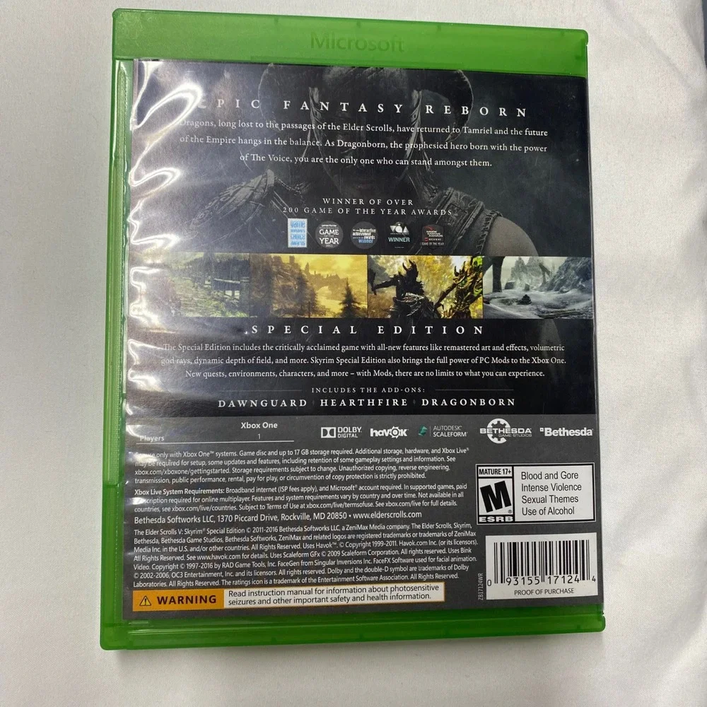 The Elder Scrolls V Skyrim Special Edition Xbox One Bethesda RPG Game Disc